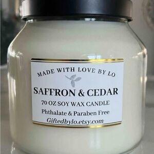 BIG ASS CANDLE!! 70 OZ Saffron & Cedar Soy Candle & 2 WHITE OAK & VANILLA SOAPS!